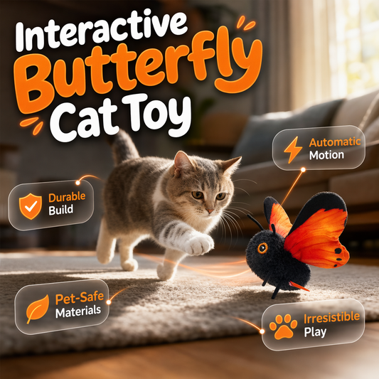 🦋🐱 Brinquedo inteligente em forma de borboleta que bate as asas – 50% de DESCONTO! Ativado pelo movimento, voo realista, diversão interativa – mantém o seu gato entretido durante horas. 🔥✨