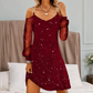 Vestido elegante feminino ombro a ombro com mangas de tule