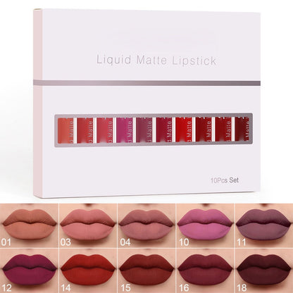 ⏳Promoção por tempo limitado⏰ 10 unidades de brilho labial mate, à prova de água e de longa duração