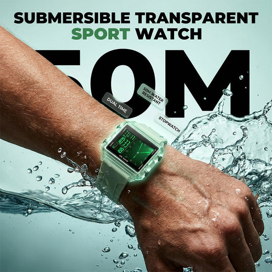 ⌚ DESCONTO DE 50% POR TEMPO LIMITADO! 💥 Relógio digital transparente resistente à água – 50 m, luminoso, ecrã híbrido ✨