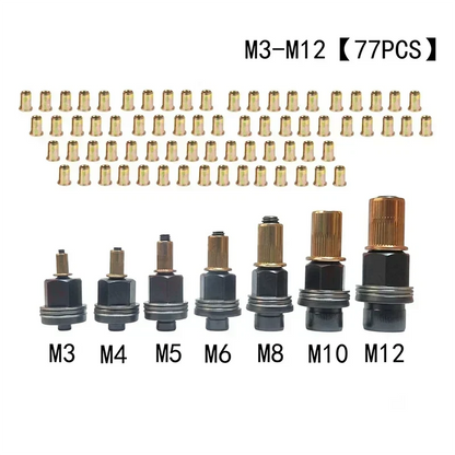 🔩50% DE DESCONTO | Kit de ferramentas para porcas de rebite M3–M12 – Aço de alta resistência, crie inserções roscadas em metal fino sem soldadura!