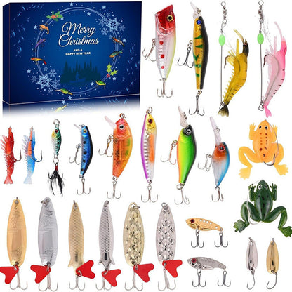 🎁💕 Mais populares 🎉🛒Conjunto de caixas surpresa do Calendário do Advento de Iscas de Pesca de Natal com Iscas Tipo Popper e Colheres Minnow