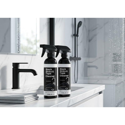🚿💧Spray limpador de calcário para lavatórios e torneiras pretos – A fórmula à base de ácido cítrico dissolve manchas de água difíceis e acumulação de minerais. Não é preciso esfregar, é seguro para acabamentos mate – devolve um brilho deslumbrante! 🛁✨