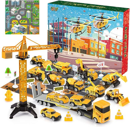 🚗 50% DE DESCONTO! 🎁 CALENDÁRIO DO ADVENTO PARA MENINOS – 24 dias de obras em miniatura, veículos dos Aliados com ferramentas realistas 👷🔧