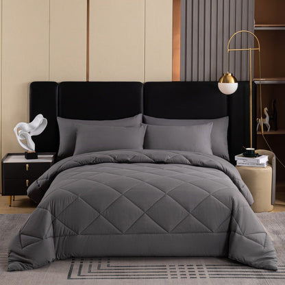 🛏️🧵 Conjunto de edredão acolchoado de 3 peças – Microfibra escovada, respirável e adequada para todas as estações