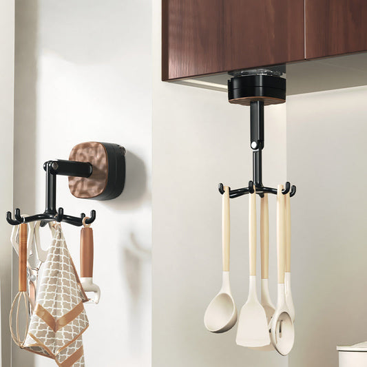 Suporte para utensílios de cozinha com ganchos giratórios a 360°