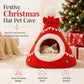 🎄 Gruta de Natal semi-fechada para cães e gatos – Cama de inverno aconchegante com pelúcia macia, quente e protetora – presente de Natal perfeito para animais de estimação
