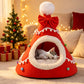 🎄 Gruta de Natal semi-fechada para cães e gatos – Cama de inverno aconchegante com pelúcia macia, quente e protetora – presente de Natal perfeito para animais de estimação