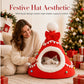 🎄 Gruta de Natal semi-fechada para cães e gatos – Cama de inverno aconchegante com pelúcia macia, quente e protetora – presente de Natal perfeito para animais de estimação