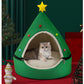 🎄 Gruta de Natal semi-fechada para cães e gatos – Cama de inverno aconchegante com pelúcia macia, quente e protetora – presente de Natal perfeito para animais de estimação