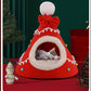 🎄 Gruta de Natal semi-fechada para cães e gatos – Cama de inverno aconchegante com pelúcia macia, quente e protetora – presente de Natal perfeito para animais de estimação
