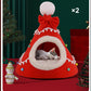 🎄 Gruta de Natal semi-fechada para cães e gatos – Cama de inverno aconchegante com pelúcia macia, quente e protetora – presente de Natal perfeito para animais de estimação