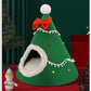 🎄 Gruta de Natal semi-fechada para cães e gatos – Cama de inverno aconchegante com pelúcia macia, quente e protetora – presente de Natal perfeito para animais de estimação