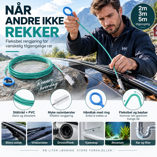 🚗 Escova flexível para limpeza de canalizações – 2/3/5 m, cerdas de nylon, fio de aço. Limpa o teto de abrir, o depósito de combustível e o frigorífico – de forma simples e cuidadosa! 🛠️✨