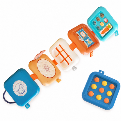 🧸 50% DE DESCONTO! ✨ Brinquedo sensorial de empilhar bolas – 5 painéis de atividades multifacetados, botões para premir e engrenagens deslizantes, bordas arredondadas e suaves – Diversão portátil para viagens e brincadeiras 🎈