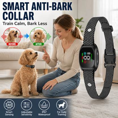 🥳💞Mais de 50 mil unidades vendidas! 🛡️🐾 50% de desconto! Coleira anti-latido – O sistema inteligente anti-falsos alarmes filtra outros latidos. Resistente à água (IP67) e recarregável por USB – treino sem preocupações em qualquer lugar! 💦✅