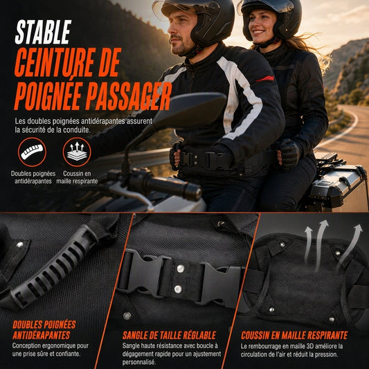 🏍️🧤 Cinta de segurança para passageiro de moto – Nylon de alta resistência, ajustável e com pega antiderrapante