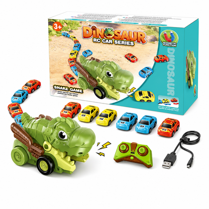 📢 📢 Desconto de 50 % no último dia🚗Carro de brincar em forma de dinossauro com controlo remoto para crianças, com 6 mini-carros