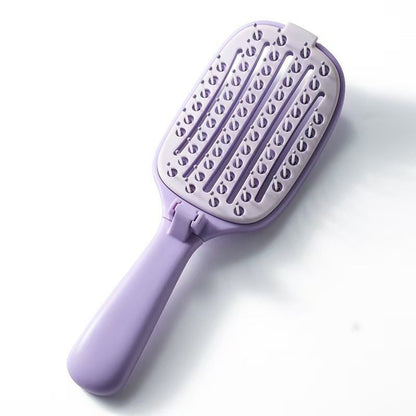 ✨‑50% DE DESCONTO✨ Escova de cabelo portátil com autolimpeza 🧳 Design ventilado, dobrável para transporte 💖