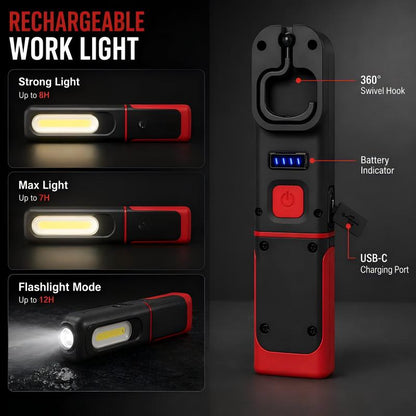 📢 50 % DE DESCONTO AGORA! 🔦 Lâmpada de trabalho LED COB recarregável com base magnética – Iluminação mãos-livres