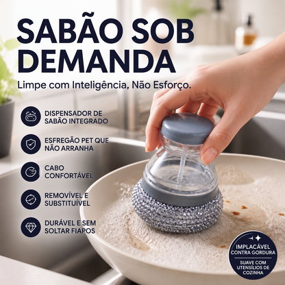 🧽 LEVE 1 E GANHE OUTRO DE GRAÇA! 🍳 Escova Esfregadora com Dispensador de Sabão – Pressione para Dispensar, Destacável, Duradoura ✨