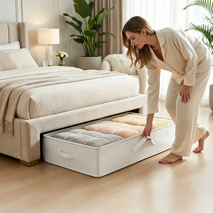⏳Por tempo limitado – 50% DE DESCONTO⏰Saco de arrumação dobrável para debaixo da cama com tampa com fecho de correr
