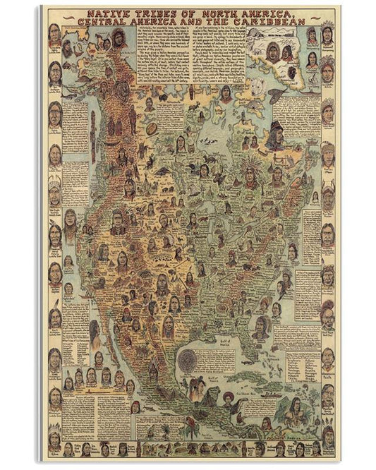 Native Tribes of North America Mapped Vertical Poster